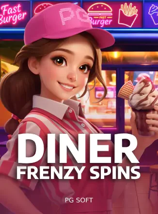 หน้าปกเกมสล็อตร้านอาหารจานด่วน พนักงานสาวสวมหมวกแก๊ป ประกอบคู่มือ tos168
