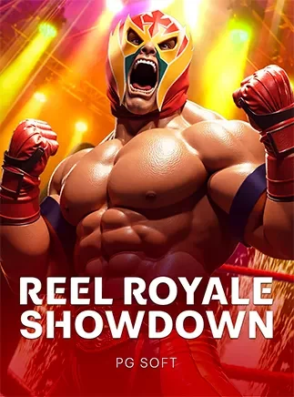 หน้าปกเกมสล็อตนักมวยปล้ำสวมหน้ากากสีแดง Reel Royale Showdown ประกอบคู่มือ tos168