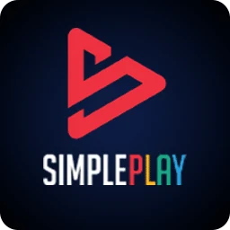 โลโก้ Simple Play สามเหลี่ยมสีแดงบนพื้นดำ