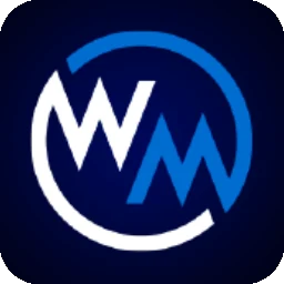 โลโก้ WM ตัวอักษรขาวในวงกลมสีน้ำเงินบนพื้นดำ