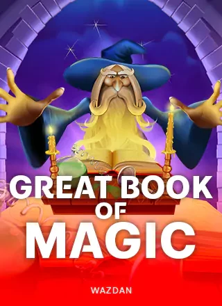 หน้าปกเกมสล็อตพ่อมดชราในชุดคลุมม่วง Great Book of Magic